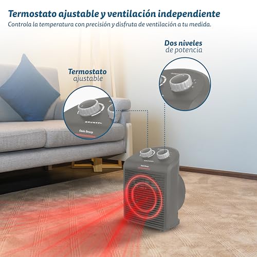 Miniatura 5 de Calefactor De Baño Grunkel De Bajo Consumo, Hasta 2000w, 3 Modos, 6 Niveles De Potencia, Antivuelco Negro