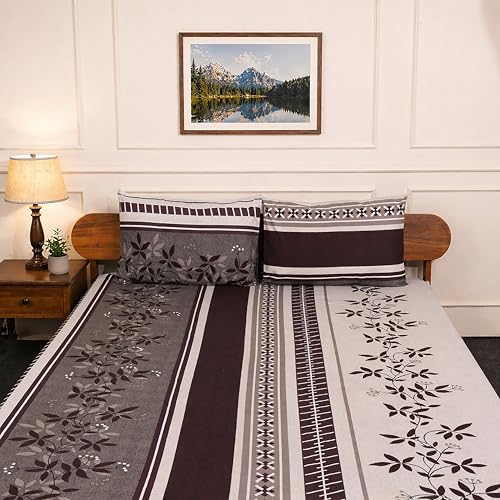 Image of Amazon Brand - Umi Cotton Elastic Fitted Bedsheet, King Size 78x72 Inches, Elastic Fit Bed Sheet, 10 Inch Deep Pocket, Soft Breathable Bedding, Durable Easy Care, with Pillow Cover-Mocha Leaves