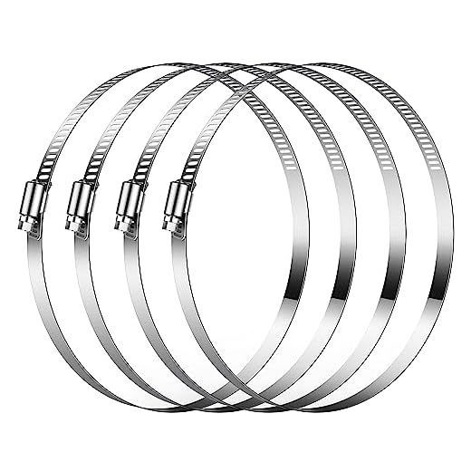 VIVOSUN Stainless Steel Air Ducting Clamps, 6/8/12 Inch Adjustable Hose Clamps with Worm Drive for Ducting, Heating, Cooling, Exhaust, and Ventilation (Pack of 4)