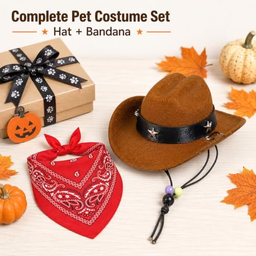 2pcs Cat Halloween Costume Western Cat Costume with Hat Printed Bandana — photo 5