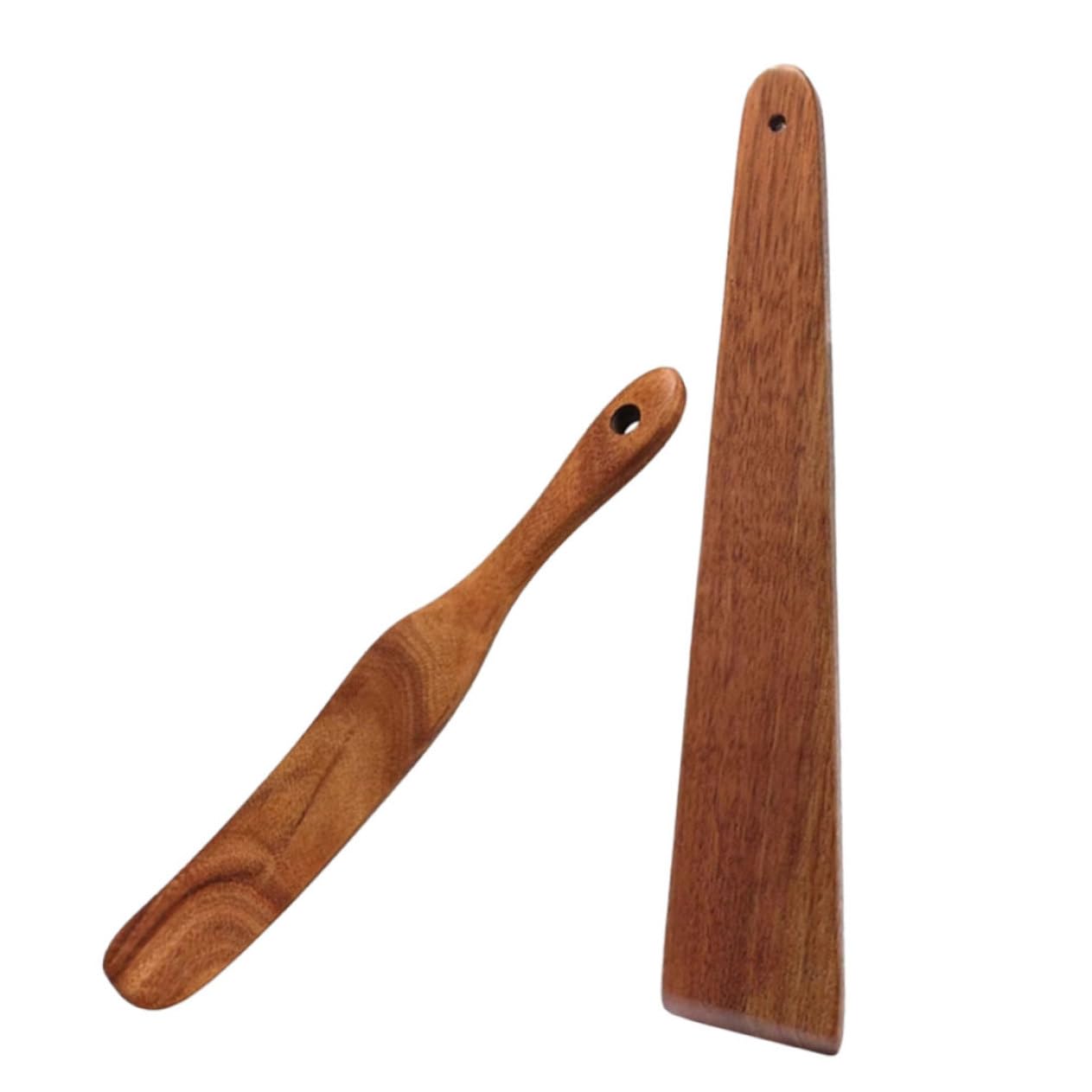 Set 2 Pezzi Spatole in Legno Marrone per Cucina Multifunzionali Design Ergonomico Compatibili Padelle Antiaderenti per Cottura e Panificazione Casalinga