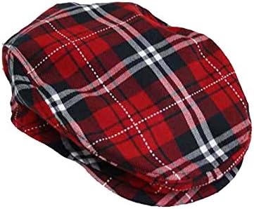 Red Plaid Snap Front Newsboy Golf Flat Ivy Cap Hat