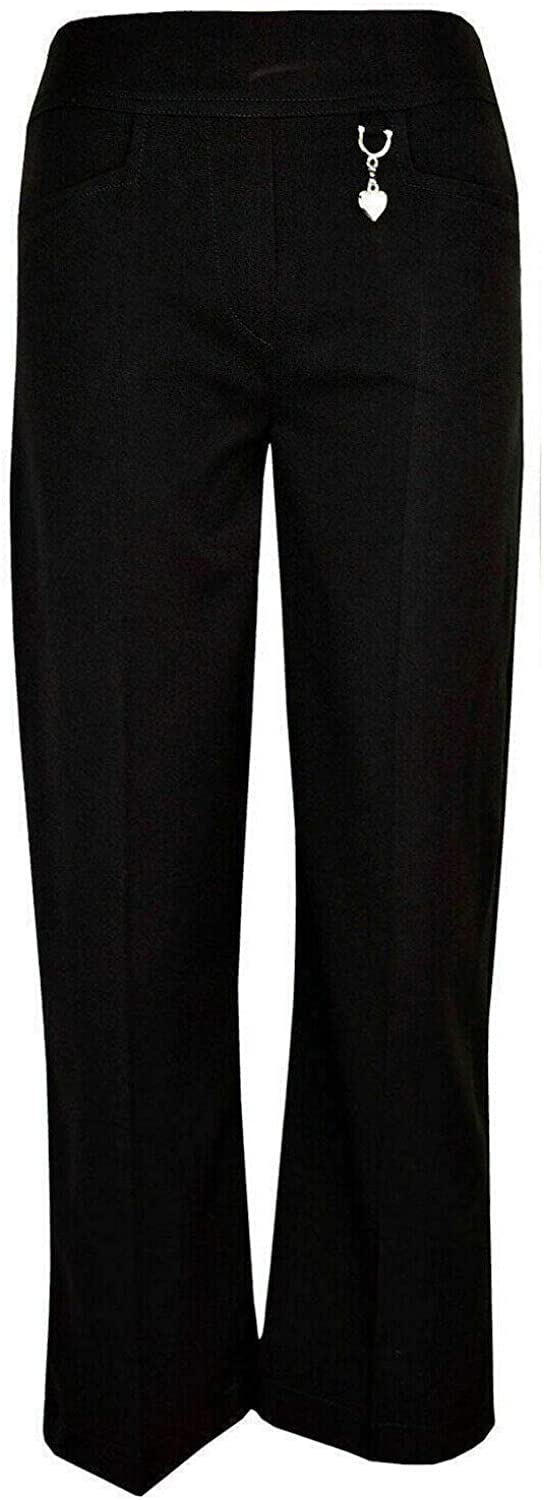 Insafians Girls Black Half Elasticated Pull Up School Uniform Trousers With Heart Pendant (As8, Age, 7_Years, 8_Years, Slim, )
