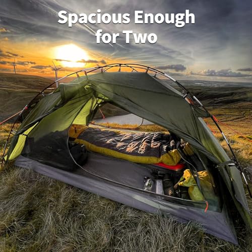 Image of Night Cat Backpacking Tents 2 Persons Fast Setup Hiking Camp Tent with Foldable Pole Double Layers Two Doors Waterproof Lightweight Compact 7x4.4ft