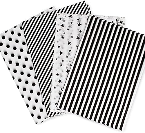 MR FIVE 60 Sheets White and Black Tissue Paper Bulk,20" X 28",4 Styles Tissue Paper for Gift Wrapping,Gift Tissue Paper for Gift Bags,Crafts,Birthday,Star Stripes Polka Dots Pattern Tissue Paper