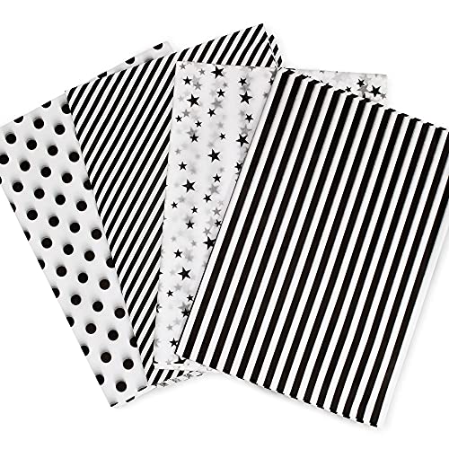 60 Sheets White and Black Tissue Paper Bulk,20" X 28",4 Styles Tissue Paper for Gift Wrapping,Gift Tissue Paper for Gift Bags,Crafts,Birthday,Star Stripes Polka Dots Pattern Tissue Paper
