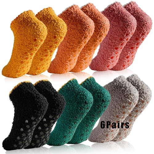 jeuhut Fuzzy Socks for Women 6 Pairs Slipper Socks Winter Soft Hospital Fluffy Socks Gifts for Womens Gifts