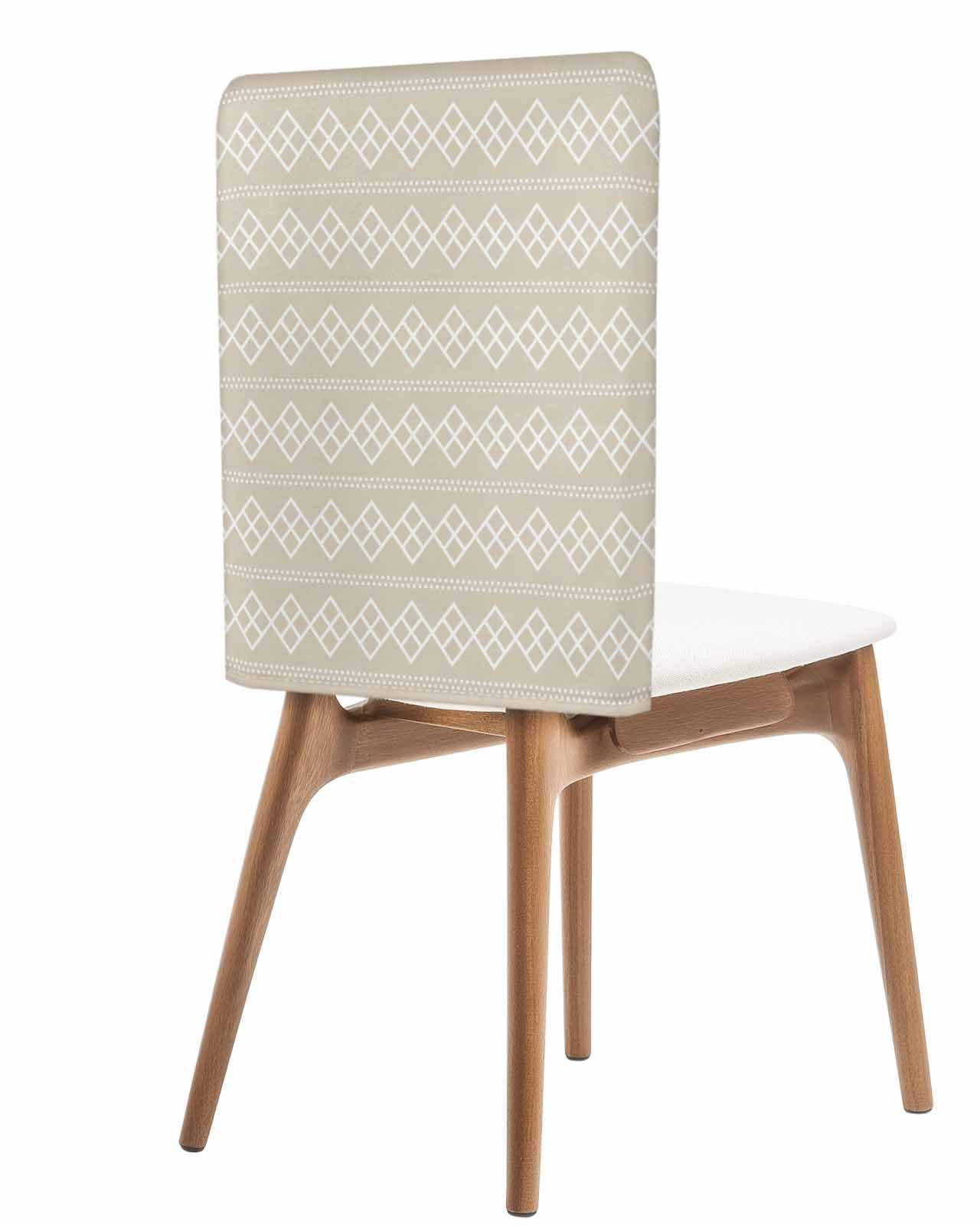 DecorLovee Beige Geometric Chair Back Cover, Dining Chair Protector Covers, Modern Abstract Art Plaid Aesthetics Chair Covers Removable Chair