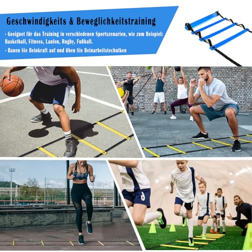 BJNCDIO Fussball Trainingszubehör, 6m Koordinationsleiter, 12 Hütchen, Fußballtrainer und Springseil, Fussball Trainingsset Sachen… – Ansicht 5