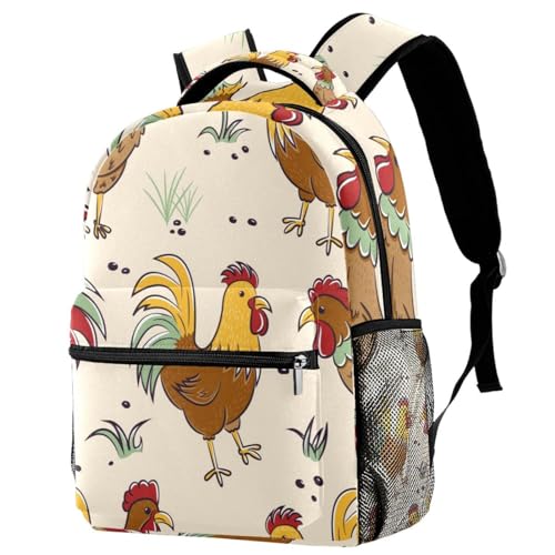 Sac à dos d'école motif coqs multicolore avec bretelles confort