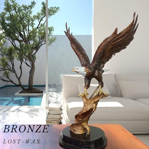 Estatua de águila calva de bronce de 27.5 pulg con base de mármol miniatura 3
