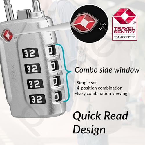 Image of Plantex 4-Digit Combination Padlock /TSA Metal Lock with String Shackle /Number Lock for Luggage /Travel Bag /Suitcase /Backpack /Lockers - Pack of 1 (Silver)