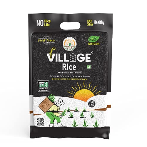 Image of Village Rice Highest Soluble High Dietary Fiber Rice with High Protein, Low Glycemic Index (GI) - 15Kg, Pack of 5Kg X 3