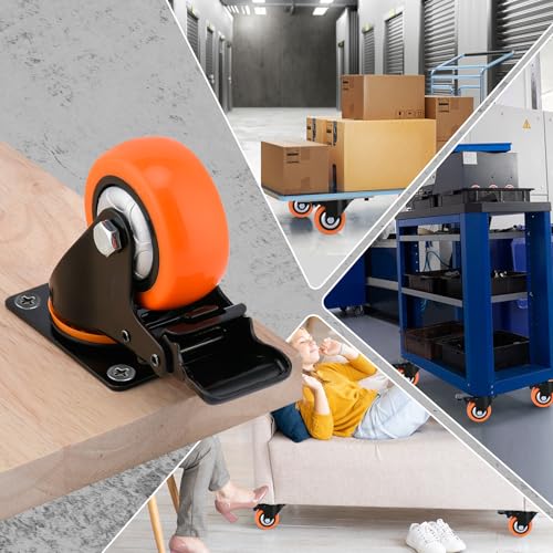 3 Roues de Roue de Inch, Roulettes 4, Roulettes robustes avec frein 1500 Lbs, verrouillage industriel pivotant des roulettes de dessus de plaque Roues pour le mobilier et le chariot de travail