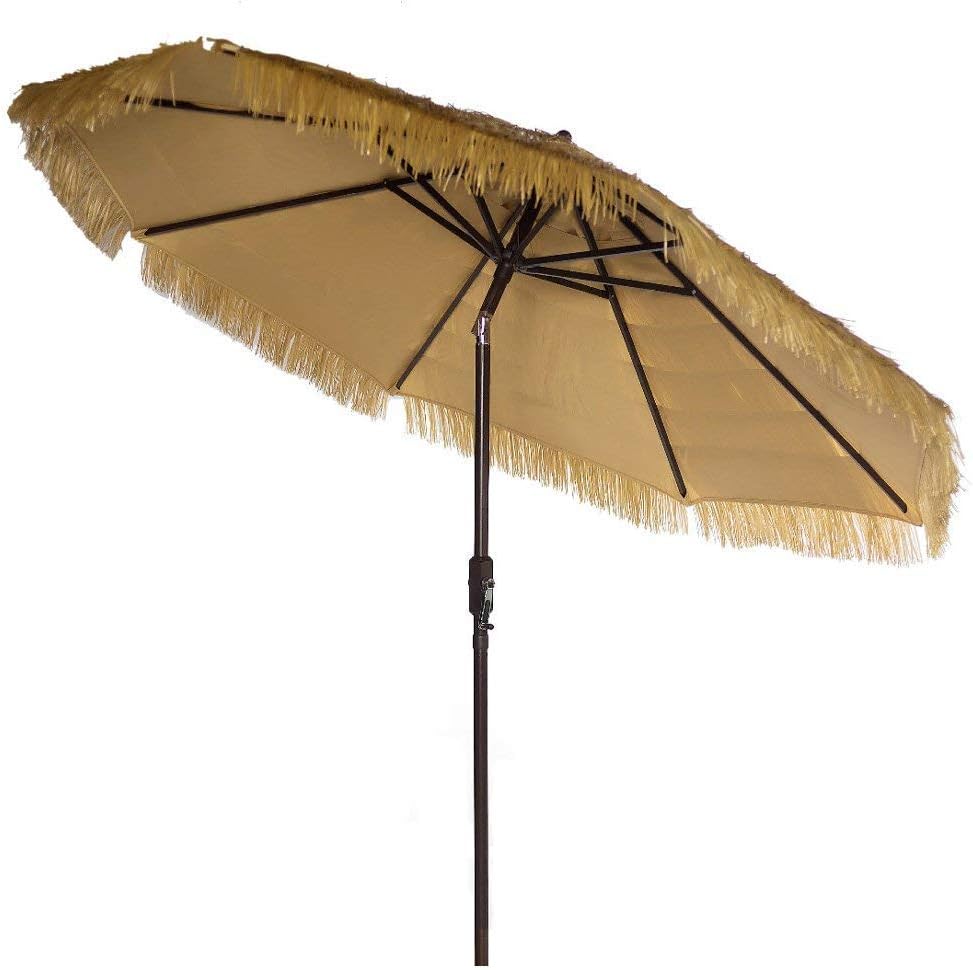 9 Feet Patio Umbrella Market Outdoor Table Umbrella with Auto Tilt and Crank Tiki Umbrella 9' Cranking Lift Tiki Thatched Hula Outdoor Patio Umbrella Natural color (9' Crank & Tilt, Tiki Natural)