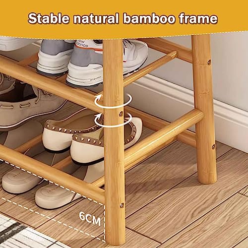 Tabouret à chaussures en bambou avec double étagère de rangement gain de place