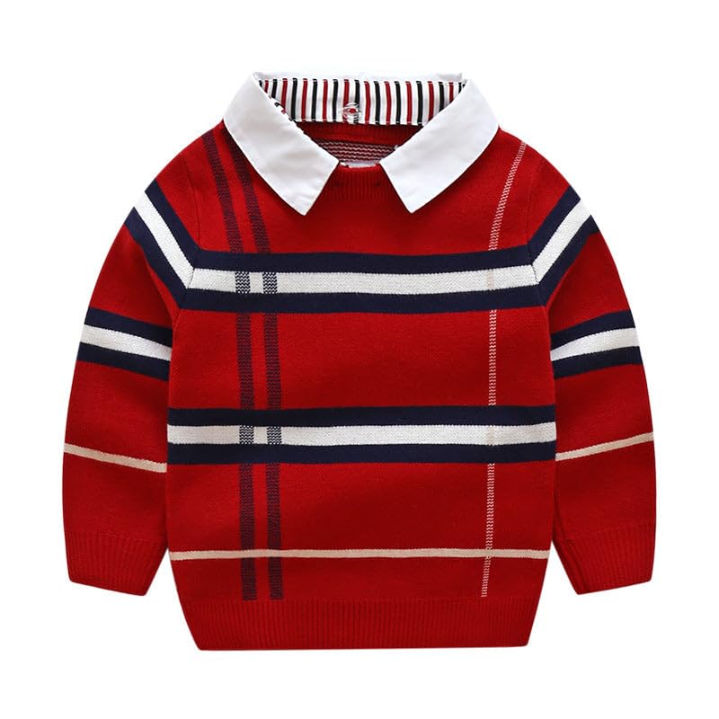 Preppy Boys Pullover Sweater with Collar - Navy Blue - 4 Years3