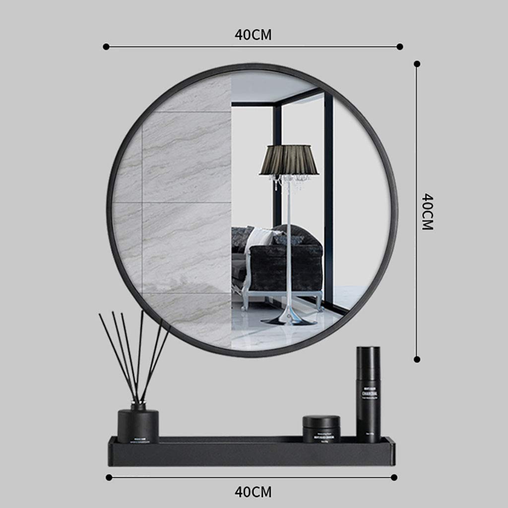 Spiegel Rund mit Regal Metallgerahmte Wandspiegel Kosmetikspiegel für Badezimmer Waschraum (Durchmesser 40cm / 50cm / 60cm / 70cm)