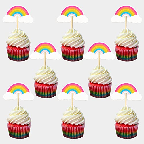 Janinus Rainbow Cake Toppers 48 Pieces Cupcake Toppers Fruit Muffin Rainbow Cupcake Picks Set For Baby Shower Kids Cake Topper Boys Girls Unicorn Birthday Party Favors Cake Decorations #TOP6