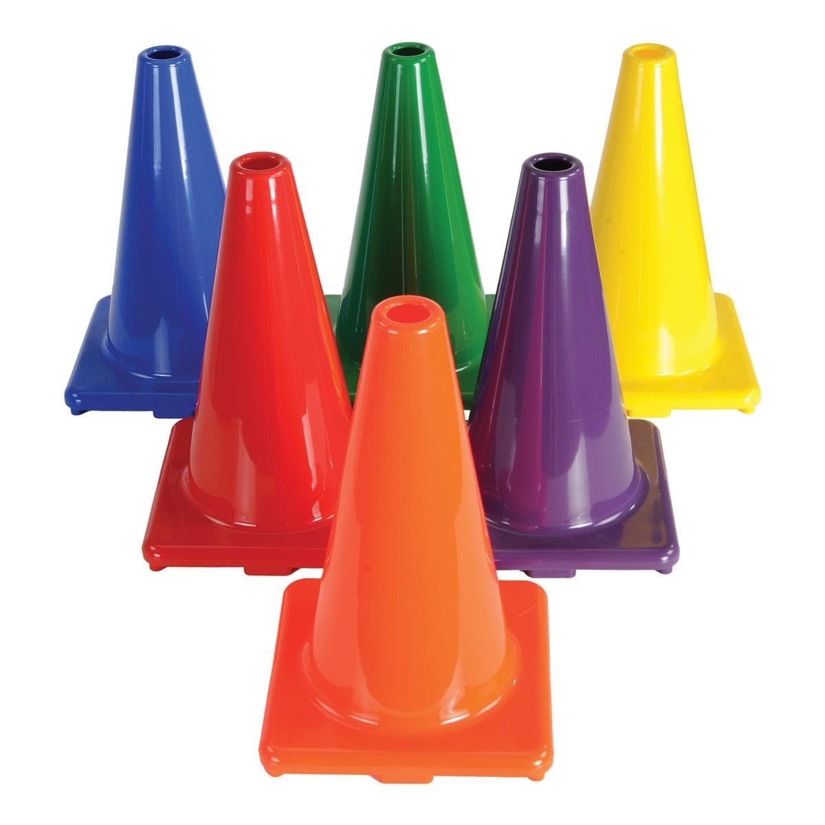 Kaplan Early Learning 12" Outdoor Durable Rainbow Cone - Set of 6 Colorful Multi-Purpose Cones for Playgrounds, Obstacle Courses, and More
