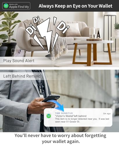 Auskang Mens Wallet with Smart Tracker Works for Find My App, Minimalist Leather RFID Blocking Credit Card Holder, Replacement for AirTag Wallet, with Money Clip, Not for Android, Black2