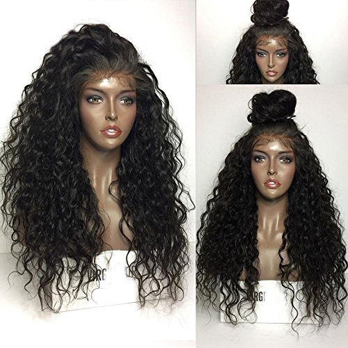 100% Malaysian Virgin Human Hair Glueless Full Lace Wig Deep Curly Free Part Lace Front Wig with Bleached Knots Baby Hair (16"Lace Front Wig)