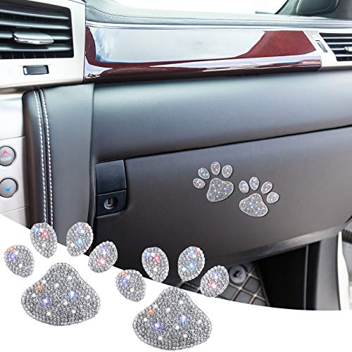 Dog Paw Print Stickers Bling Crystal Car Decoration Bling Rhinestone Paw Decals White Crystal Car Stickers Bling Dog Paw Print Car Stickers For Car Bumper Window Laptops Decoration (4 Sets) #TOP6