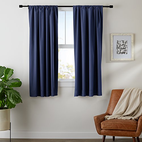 Amazon Basics Room Darkening Blackout Window Curtain with Rod Pocket and Tie Back, 42 x 63 Inches, Navy - Set of 2