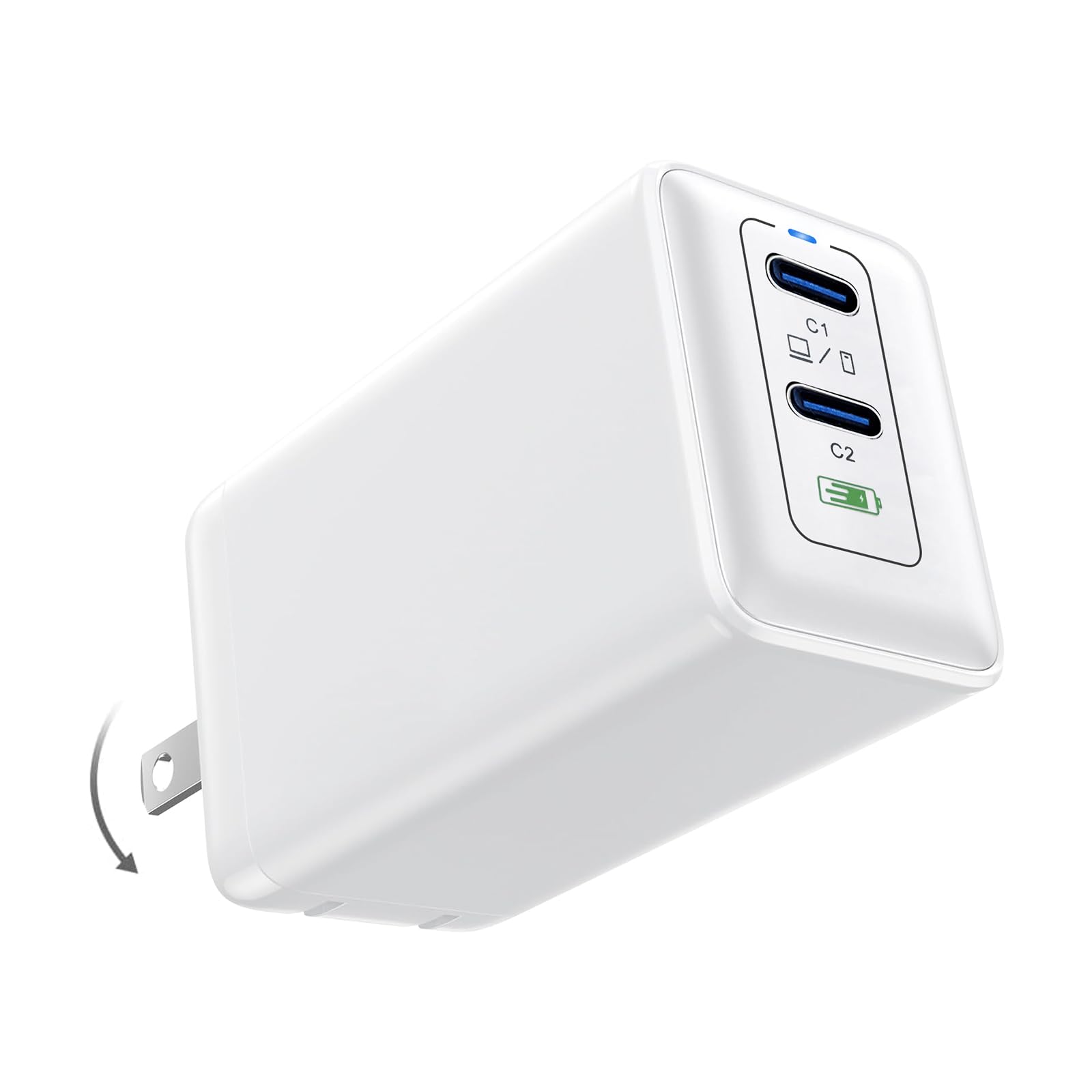 USB C Charger Block, 65W GaN USB C Wall Charger, 2-Port Type C Compact Foldable Fast Charging Station for MacBook Pro/Air, iPhone 8-16, iPad Pro/Air, Apple Watch, Galaxy S20-24, etc (White)