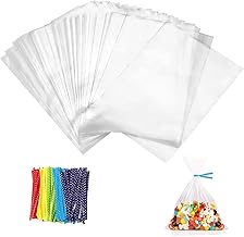 Voarge 100 Large Clear Cellophane Bags 20x30cm Gift Bags in with 100 Twist Binding