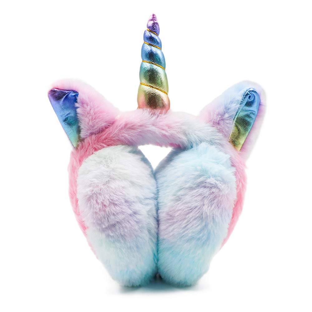 Ztl Foldable Unicorn Earmuffs for Girls Kids Women Soft Plush Winter Ear Warmers