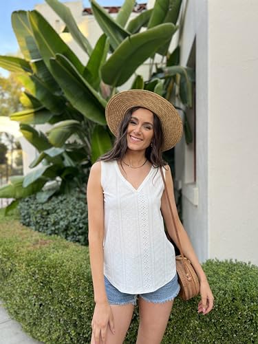 Womens Fashion Tank Tops Solid Color Hollow Tops Summer Casual Loose Flowy Shirt Tanks Vest Vacation Sleeveless Shirts2