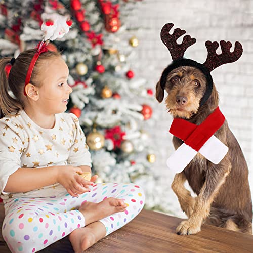 KungFu Mall Hundeweihnachtsoutfit Kleines Hundekostüm Weihnachten Rentier Geweih Mütze & Schal Weihnachten Rot Kostüm Anzug Haustier Weihnachtskostüm