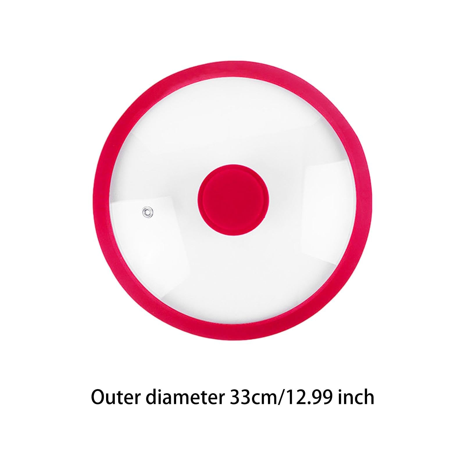 Tapa Universal Sartén Olla Tapa Silicona Vidrio Resistente Borde Antideslizante Válvula Ventilación Acero Inoxidable Adecuada para Uso Diario Y Chefs, Rojo, 33 Cm
