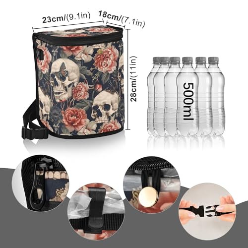 Image of MNSRUU Car Trash Can with Lid, Skull Peony Car Trash Bag Hanging Organizers and Storage for Front Back Seat, Leak-Proof Trash Bin