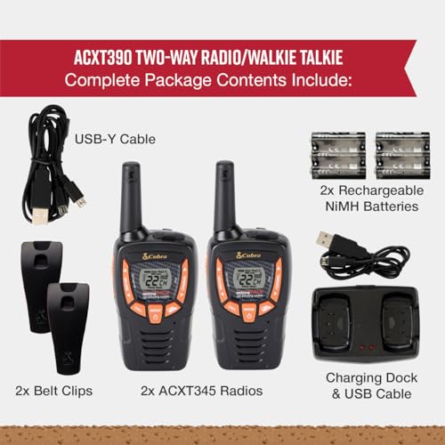 Image of Cobra ACXT390 Walkie Talkies, Rechargeable, Lightweight, 22 Channels