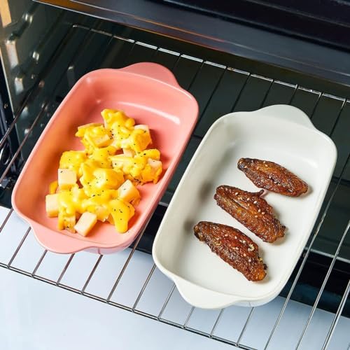 Image of Small Ceramics Rectangular casserole dish Baking Dishes with Handle for Oven Ceramic Baking Dish Pan with Double Handle 7.5 inchx5 inch (Pink - 2 Pcs)