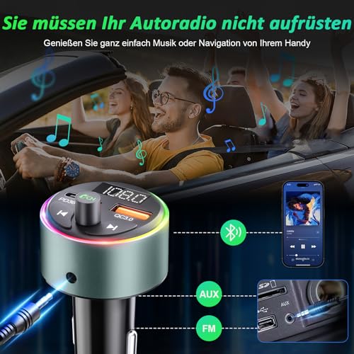 Bluetooth Adapter, SOARUN AUX Bluetooth 5.3 FM Transmitter Auto Radio 54W (PD 36W&QC 3.0 18W) Metall...