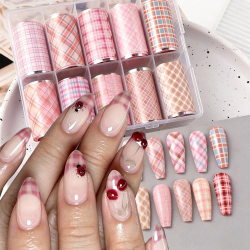 Plaid Nail Foil Transfer for Nails Art Pink Plaid Nail