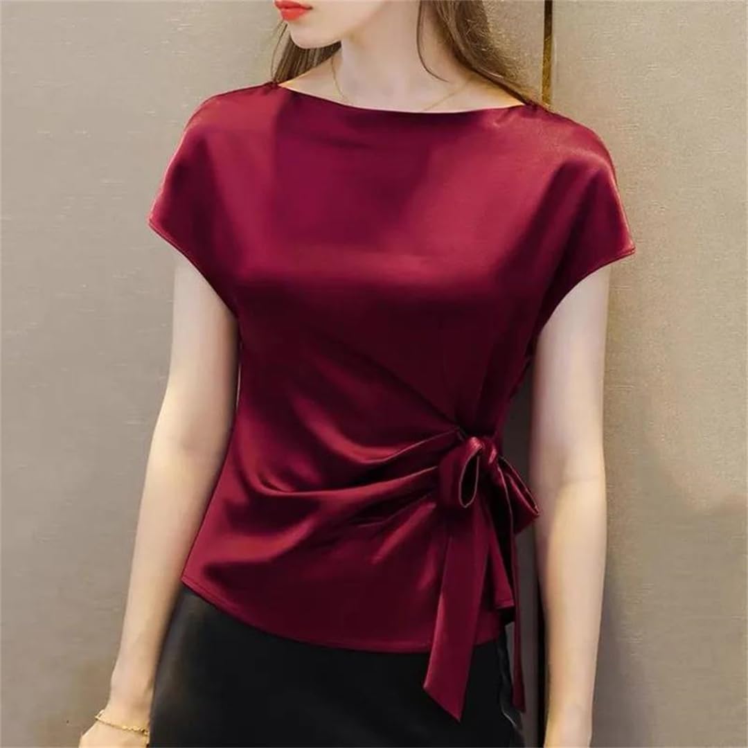 Camicetta da donna in chiffon in raso stile coreano con lacci