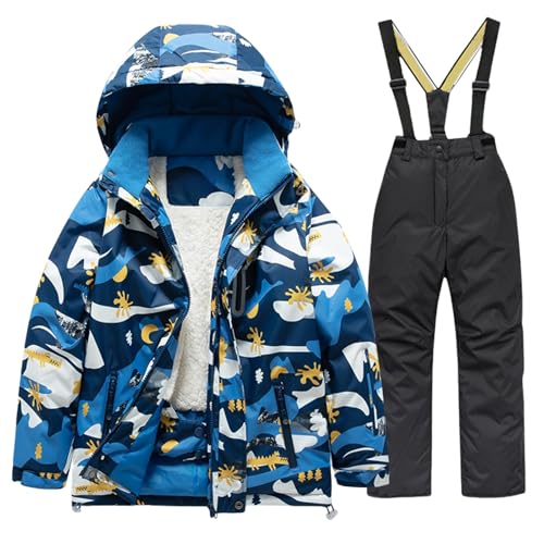 Teen Boys Ski Jacket Suit Camouflage Insulated Snowsuit with Snow Trousers Fleece Lined Winter Coat 2 Piece Set Waterproof Outdoor Snowboard Suits for Kids (Black, 12-13 Years)