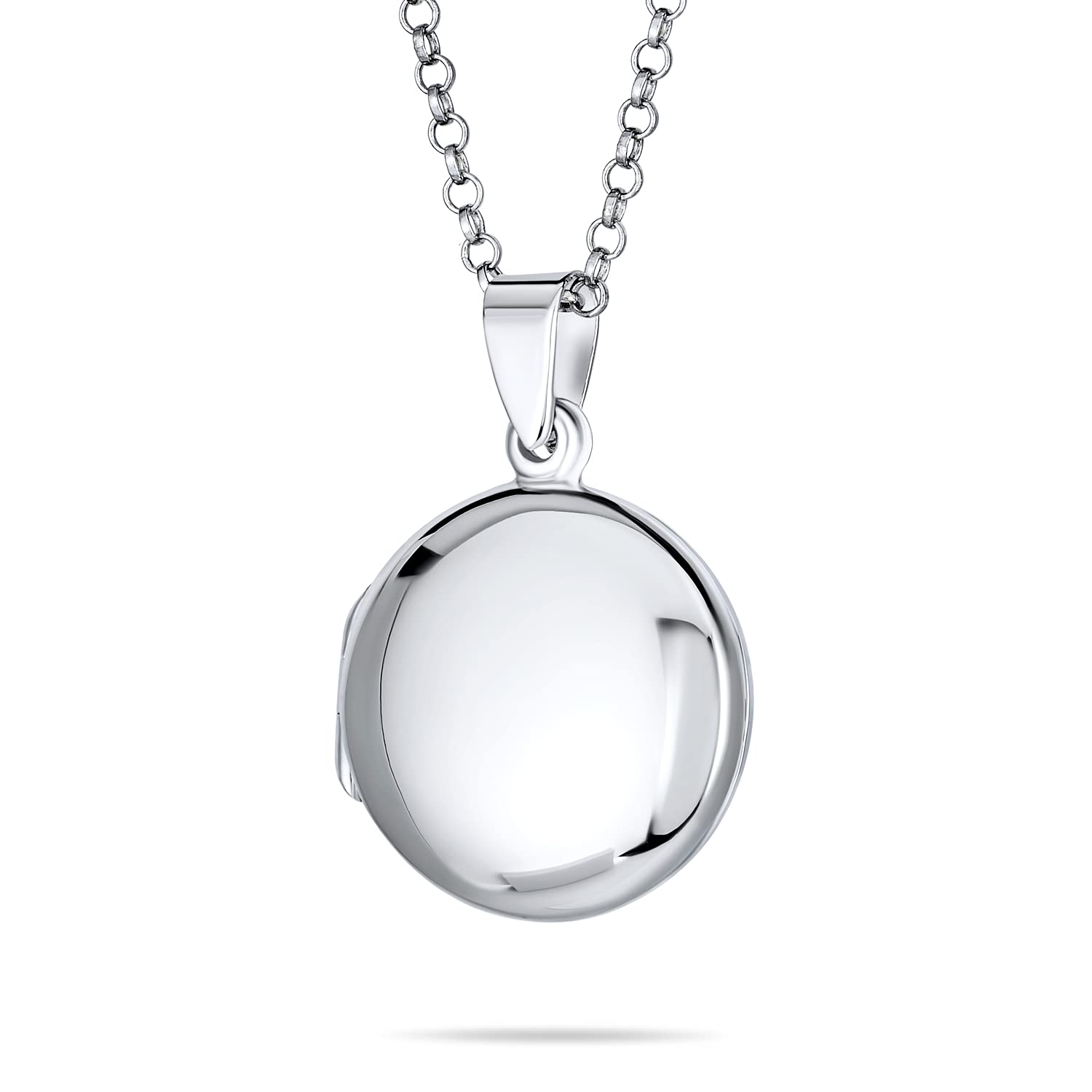 Bling Jewelry Medaglioni Fotografici Personalizzati Semplici A Cupola Rotonda Per Donne E Adolescenti Lucidati In Argento .925 Collana Con Ciondolo Che Contiene Foto