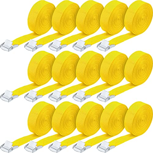 Riakrum 15 Pack 16 Feet Lashing Straps Adjustable Kayaks Tie Down Cam Buckle Straps with Buckles up to 250lbs for Cargo, Luggage, Motorcycles, Truck, Car Roof Rack, Sup Surfboard(Yellow)