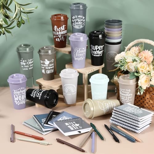 LemonRoad 72 Pcs Teacher Appreciation Gifts Bulk Thank You Teachers Set 16 oz Plastic Coffee Cup with Lid Straw Notebook and Pen 2026 Graduation Gift for Mentor Counselor (Thanks Teacher,Morandi) by LemonRoad - Used condition - Image 5