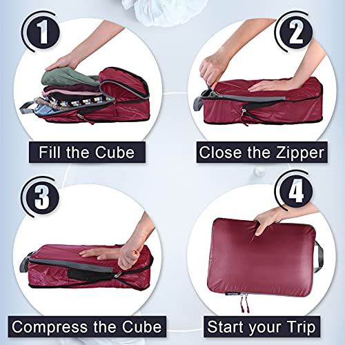 Image of BAGAIL 5 Set Ultralight Compression Packing Cubes Travel Accessories Expandable Packing Organizers(Burgundy)
