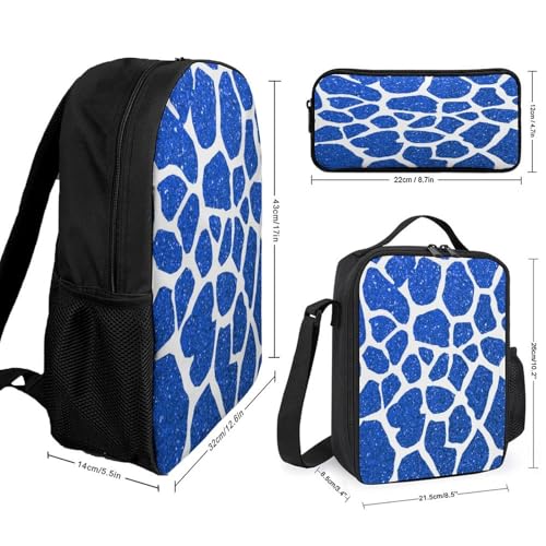Giraffe Pattern Blue Glitter Backpack Set 3 Pieces Backpacks Lunch Bag Wallet For Travel Outdoor Sports2