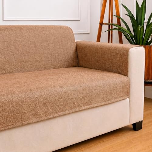 Image of STITCHNEST 'ComfyNest Series' 3 Seater Sofa Cover | Full Coverage with Armrest Pocket | Elegant Jute Fabric, Washable & Durable for Modern Living