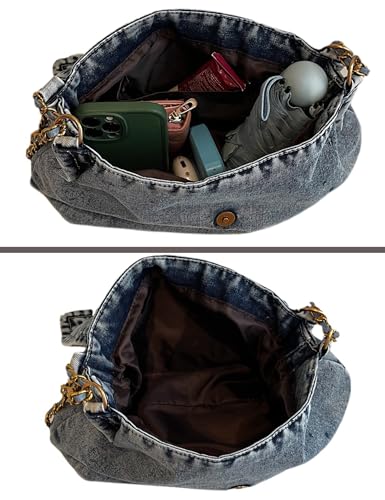 Denim Shoulder Bag for Women Vintage Jean Crossbody Casual Purse with Chain Strap4