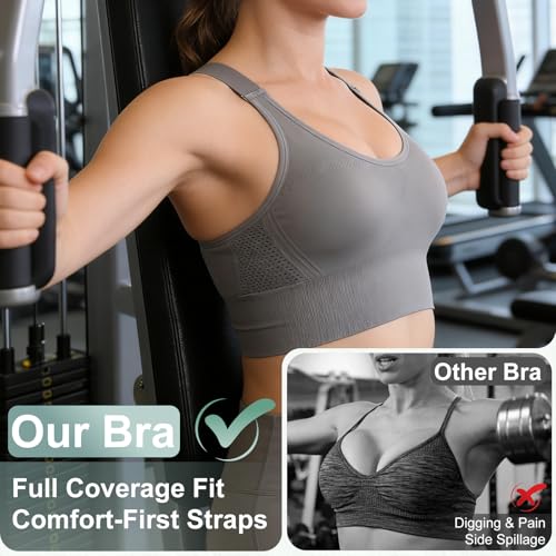 Tmeefee Adjustable Sports Bras for Women High Support, Padded Racerback Bra