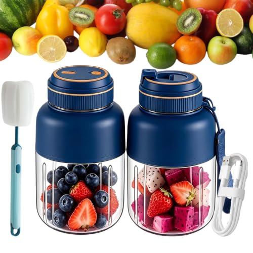 Image of Portable Cordless juicer cup, 44oz Portable Blender for Shakes and Smoothies with Leakproof Travel Lid, Stainless Steel Blades, Compact Juicer Cup for Gym, Office, Travel & Home (Blue*2)